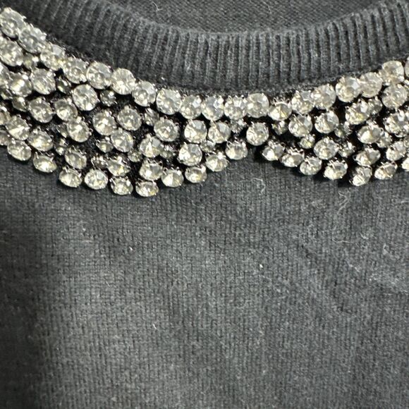 Elle XL Black Sweater Top w/ Silver Jeweled Collar Neckline‎ Sz XL Preppy Demure - Picture 3 of 7